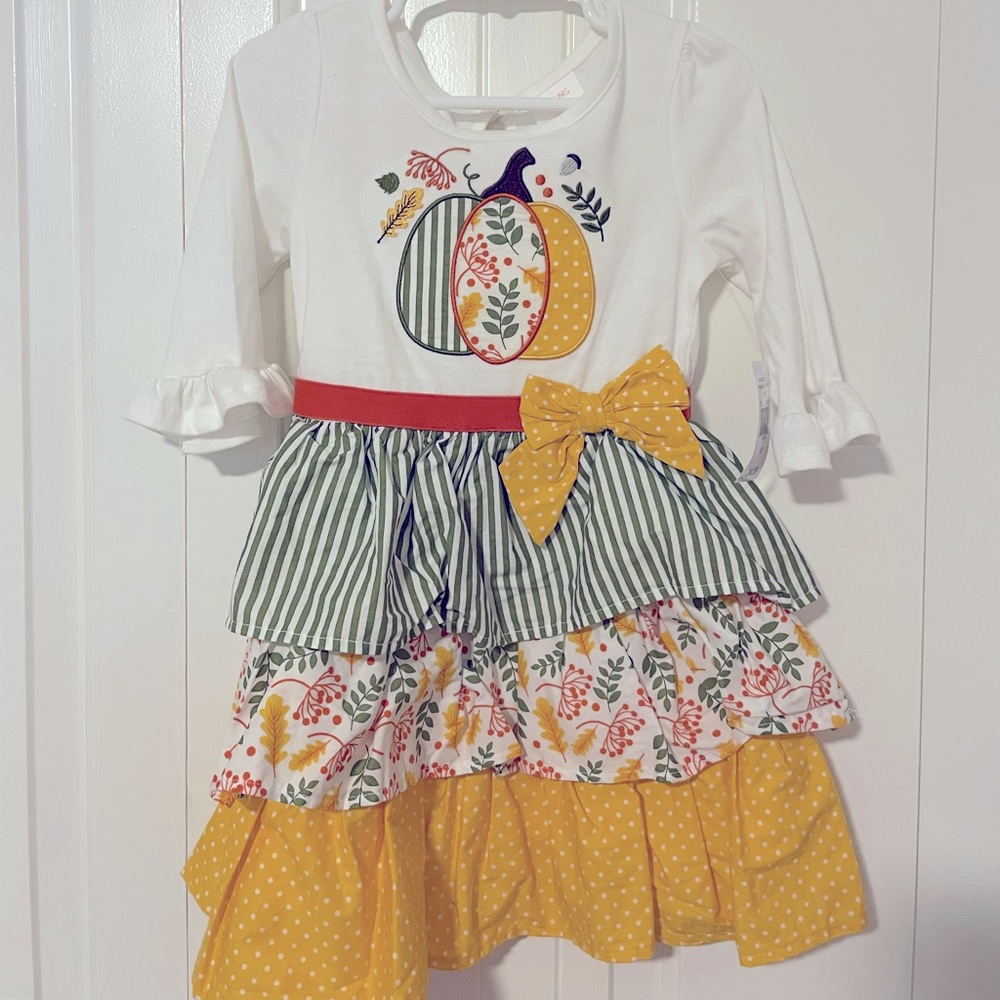 Embroidered Pumpkin Fall Thanksgiving Holiday Toddler Dress
